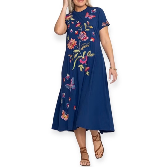 JOHNNY WAS Gracey Dress Crew Neck Swing Maxi Floral Butterfly Embroidery NWT - Picture 7 of 13